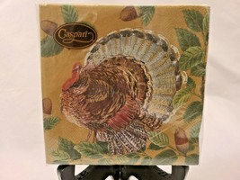Caspari Thanksgiving Turkey and Acorns Gold 20 Cocktail Drink Napkins 3-... - $9.99