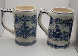 MAN CAVE Heineken Blue Windmill Beer Steins Tankard Set Of 2 Made in Holland - £14.80 GBP