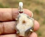 925 Sterling Silver Plated, Druzy Geode Agate Stone Pendant, Healing, Ch... - $12.73