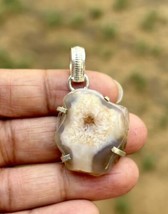 925 Sterling Silver Plated, Druzy Geode Agate Stone Pendant, Healing, Ch... - $12.11