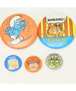 Garfield Boring Pin Smurf Shutter Open &amp; Health Lot of 5 Buttons - $185.56 MXN