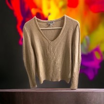 St. John Sport Knit V Neck Wool Rayon Vintage Sweater Gold Beige Tan Size Medium - £27.69 GBP