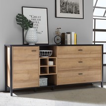 Large Matt Black Wooden Oak Sideboard Storage Cabinet Unit With 3 Drawers &amp; Door - £370.10 GBP