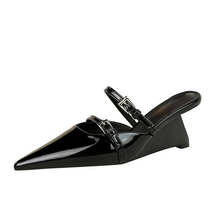 Womens Patent Leather Wedge Heels - Stylish &amp; Chic - £29.97 GBP