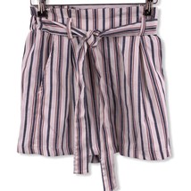 Bershka Women&#39;s Blue Red White Striped Shorts Size Small Paperbag Tie Waist - £14.70 GBP