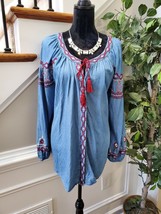 Style &amp;Co. Womens Blue Cotton Blend Long Sleeve Round Neck Casual Blouse Size 2X - £19.27 GBP