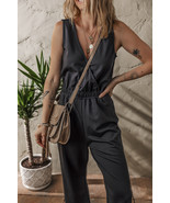 Black Wrap V Neck Sleeveless High Waist Jumpsuit - $601.80 MXN