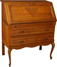 Vintage French Country Carved Oak Secretary, Golden Oak Finish - $969.00