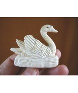 (SWAN-1) little white happy Swan shed ANTLER figurine Bali detailed carving - £55.13 GBP