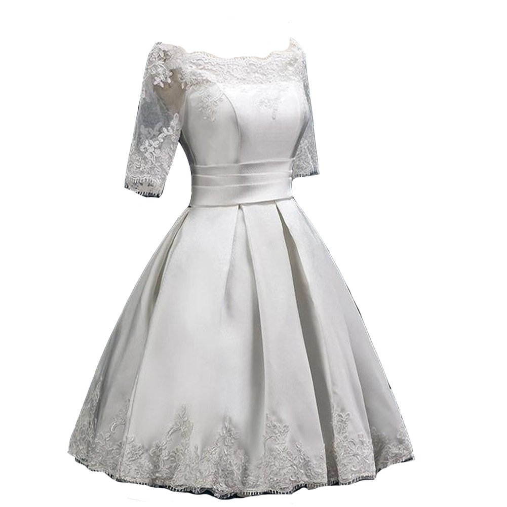 Kivary Sheer Half Sleeves Fomal Lace Prom Dresses Bridal Reception Gowns Little