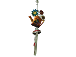 NEW True Living Outdoors Wind Chimes Bright Metal Water Can Floral Butterfly 26&quot; - £12.36 GBP