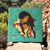 Leone Kuhn Native American Tile Handpainted Pottery Mother Child Vintage USA  - £19.59 GBP