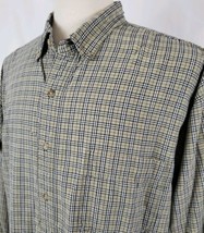 Eddie Bauer Shirt Button Up Oxford Mens XL Tan Khaki Black White Plaid C... - $13.99