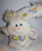 Giggle Bunny Rabbit 12&quot; White Plush Rainbow Stripe Stuffed Toy Vtg 1993 NO Sound - £10.59 GBP