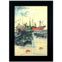 Alex Zwarenstein-Fishing Boats-Origin. Oil/Framed/Canvas/Signed/COA-List $30,600 - £6,287.76 GBP