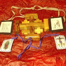Handmade wooden vintage wall cross and religious necklaces - $28.71