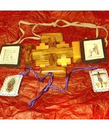 Handmade wooden vintage wall cross and religious necklaces - $28.71