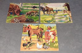 3 Sifo Cardboard Tray Puzzles: Farm Horses Pigs Plow 1947 1962 [VINTAGE] - $18.00