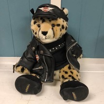 Build A Bear 16” Wwf Leopard Plush Stuffed Animal w/ Harley-Davidson Jacket Hat - £51.26 GBP