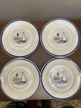 Gibson Everyday Sailboat Nautical  7.5 inch  Luncheon Plates set 4 - $29.70