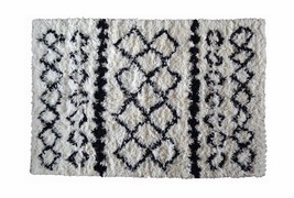 Handmade Wool Indian Rug 5&#39;x7&#39; Cream &amp; Black Moroccan-style Criss Cross ... - £182.25 GBP