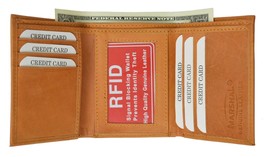 Mens RFID Trifold Wallet Tan  Credit Card Holder Slots Genuine Leather I... - £14.19 GBP