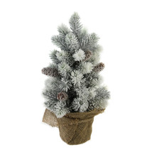 US Seller 15.5&quot; Flocked Green Pine Artificial Table Christmas Tree Burla... - $726.58 MXN