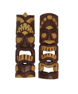 Hand Carved Natural Stained Wood Polynesian Style Tiki Masks 20 inch Set... - £38.53 GBP