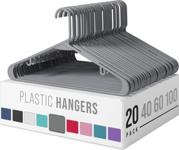 Clothes Hangers Plastic 20 Pack - Grey Plastic Hangers - The - £20.65 GBP