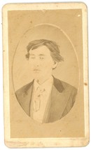 Antique Oval Pressed Unmarked CDV Circa 1870s Handsome Young Man in Suit &amp; Tie - £7.46 GBP