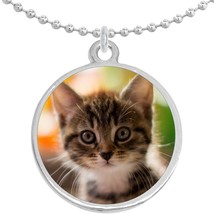 Cute Kitten Cat Round Pendant Necklace Beautiful Fashion Jewelry - £8.74 GBP