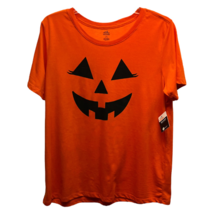 Celebrate Halloween Women Pumpkin Face T-Shirt Orange Short Sleeve Tee L New - £12.75 GBP