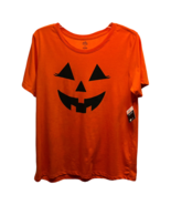 Celebrate Halloween Women Pumpkin Face T-Shirt Orange Short Sleeve Tee L New - $16.14