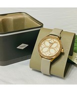 Fossil BQ3553 Suitor Rose Gold Stones Dial Grey Leather band Women Watch - $99.00