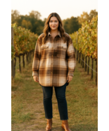 Banana Republic Women’s Plaid Overshirt Shacket Jacket Brown Beige Wool ... - €41,13 EUR