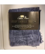 New Sutton Place Luxury Chenille Dark Blue Throw With Fringe 40” X 70” - $42.89 CAD