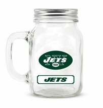 NFL New York Jets Mason Jar 20oz Glass With Lid Mug Cup - £21.17 GBP
