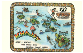 Hawaiian Islands Map Ham Radio KH6JPY 73s Postcard 1977 - £9.27 GBP