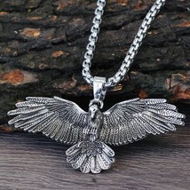 Men&#39;s Silver Flying Eagle Pendant Necklace Punk Hip Hop Rock Jewelry Chain 24&quot; - £7.03 GBP