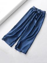 Dark Blue Denim Crop Wide Leg Pants Womens High Waisted Denim Palazzo Pants image 7