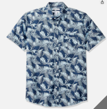 Essentials Men&#39;s Regular-Fit Short-Sleeve Cotton Shirt Navy Leaf Print, ... - £11.05 GBP