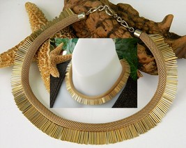 Vintage cleopatra woven choke fringe necklace goldtone plates thumb200