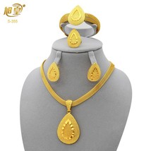 Dubai Gold Plated Necklace Pendant Bracelet Set Nigerian Bridal Wedding Accessor - £25.58 GBP