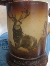 c.1910 WSC Horn Handled Milk Glass Mug - Brown cased with a Standing Elk - $20.00