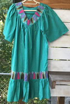 70s Vtg embroidered Kaftan Dress Women&#39;s M? 40&quot;Bust 44&quot;L  Muumuu Green g... - $93.09
