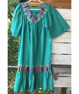 70s Vtg embroidered Kaftan Dress Women&#39;s M? 40&quot;Bust 44&quot;L  Muumuu Green g... - $93.09