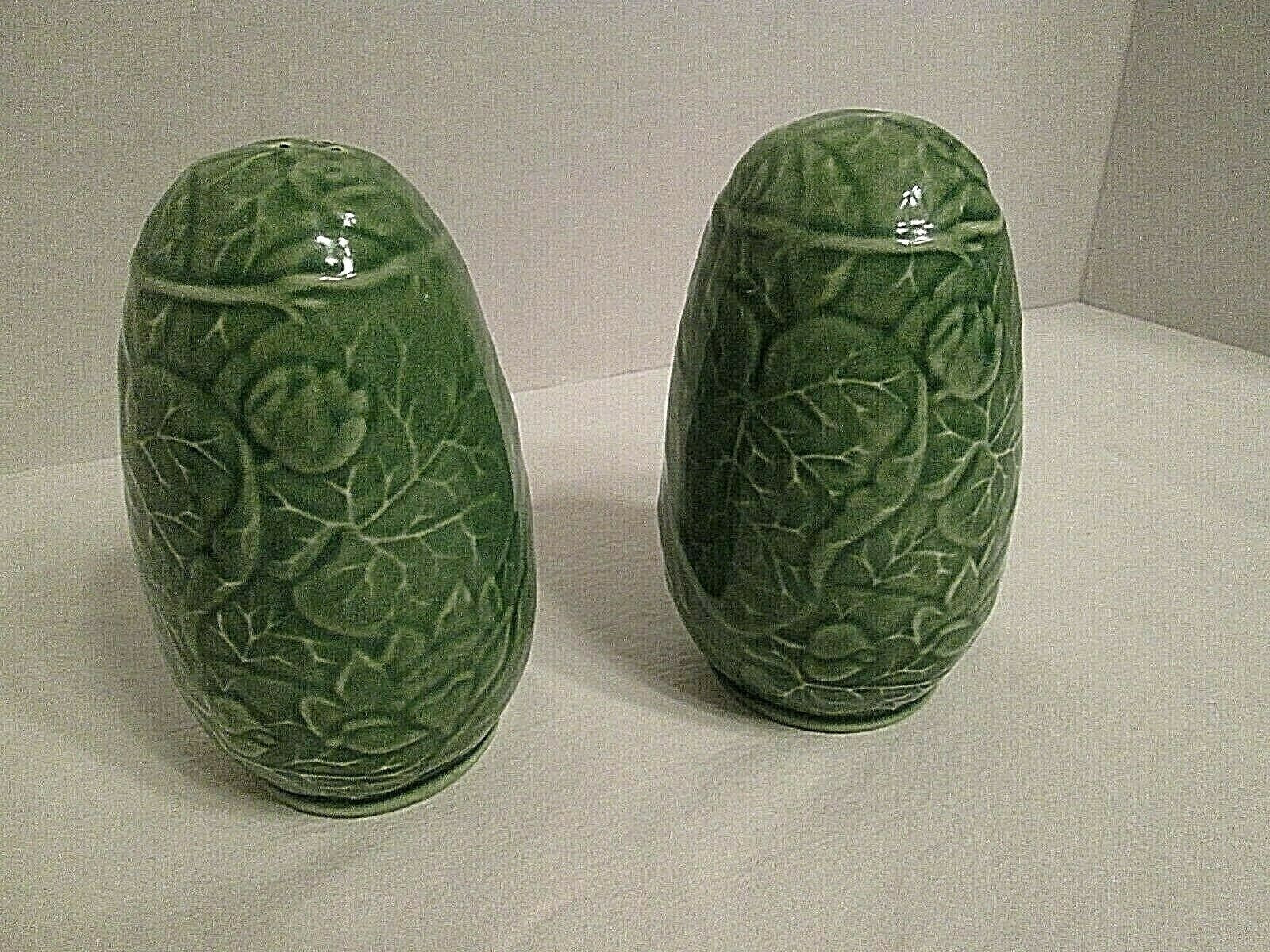 g68 Bordallo Pinheiro Salt Pepper Portuguese pottery LARGE 4 3/4" High Vintage - $28.71