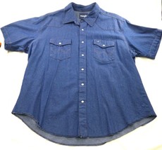 Wrangler Mens Denim Pearl Snap Cowboy Short Sleeve Shirt XXL Blue Cotton - $17.10