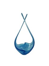 Hand-Blown Blue Basket Bluenique Glass Long Handles Figurine  - £64.43 GBP