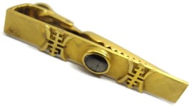 14K Gold Neck Tie Clip Black Sapphire Cabochon Oriental Design Vintage - £273.75 GBP